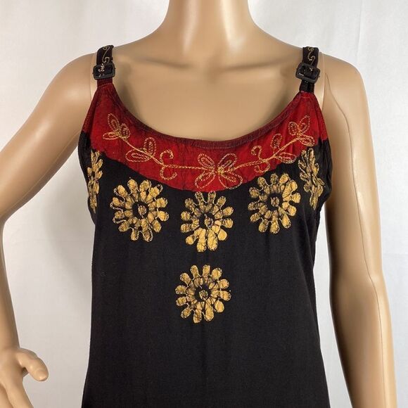 Island Fantasy black sleeveless floral pattern midi dress size M - Picture 2 of 8